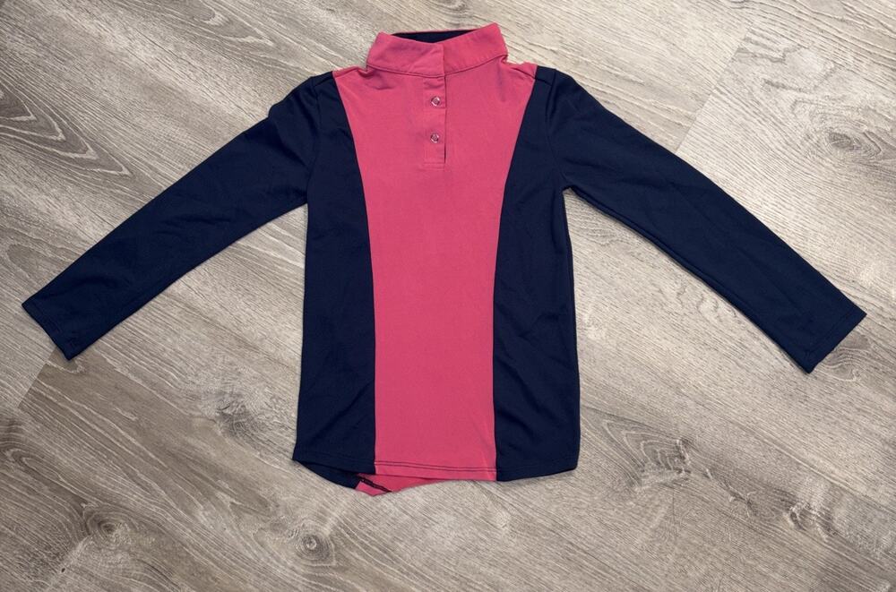 Elliena EQ Youth Riding Shirt Small Long Sleeve Pink Navy Equestrian
